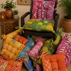Set Of 2 Chair Pad Recycled Cotton Saree Handmade Chair Cushion