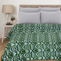 100% Cotton Kantha Green Quilt Ikat Print