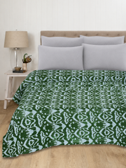 100% Cotton Kantha Green Quilt Ikat Print