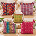Vintage Kantha Chair Pad with Ties 5 Pcs, Handmade Cotton Patchwork Seat Cushion, Boho Dining Chair Pad, Recycled Sari Floor Cushion