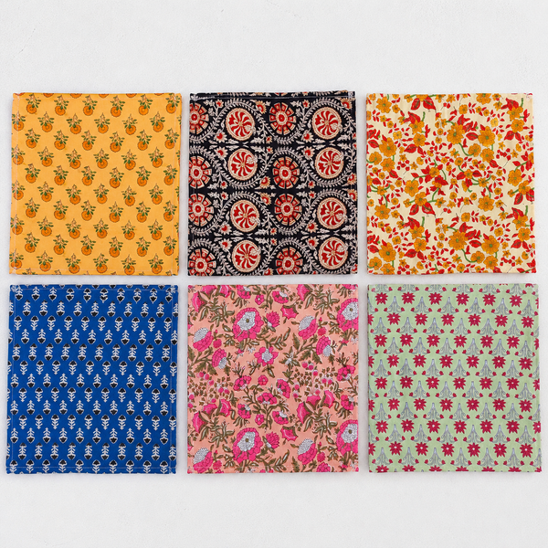 Hand Block Printed Cotton Napkins, Indian Floral Cloth Dinner Napkins, Reusable Table Linens, Boho Kitchen Decor, Mixed Assorted Napkin Set