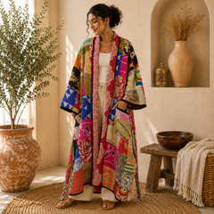 Assorted Vintage Kantha Cotton Patchwork Kimono Long Robe