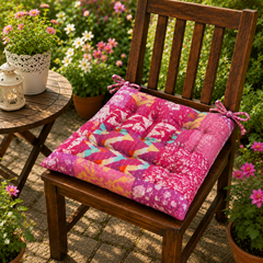 Pink patchwork Kantha Chair Pad, Handmade Cotton Chair Pad with Ties, Quilted Dining Chair Pad, Boho Chair Pad, Kitchen Chair Pad, Farmhouse Seat Pad