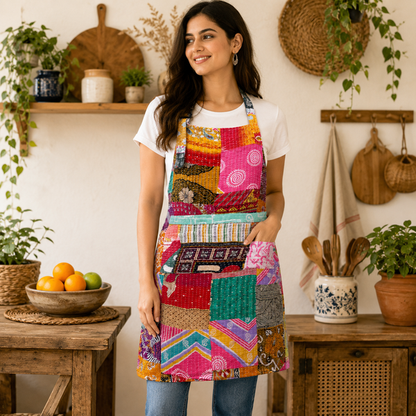 5 Pcs Assorted Vintage Kantha Handmade Cotton Patchwork Boho Apron