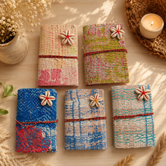 Vintage Kantha Journal Handmade Recycled Fabric Notebook 5Pcs, Boho Patchwork Diary, Hand Stitched Indian Journal, Unique Gift