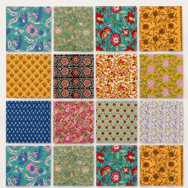 Hand Block Printed Cotton Napkins, Indian Floral Cloth Dinner Napkins 20 Pcs, Reusable Table Napkins, Boho Dining Decor, Mixed Assorted Set