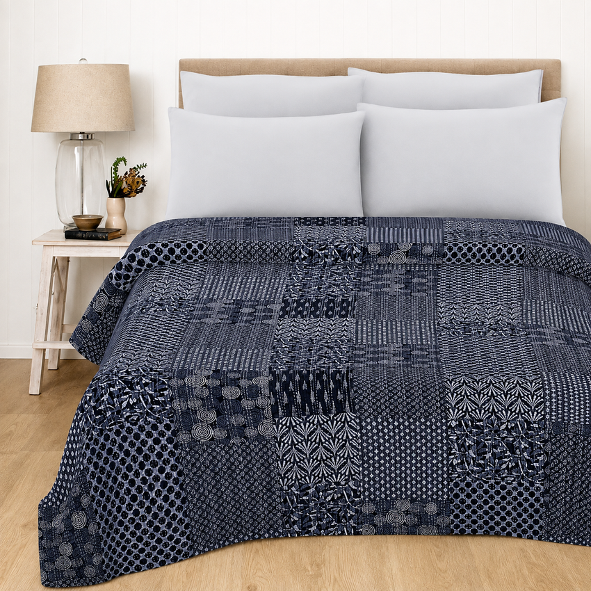 Indian Handmade Bohemian decor Blue Indigo Blanket