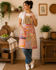 Vintage Kantha Patchwork Apron 1 Pc, Handmade Cotton Cooking Apron, Boho Recycled Sari Kitchen Apron, Indian Quilted Craft Apron
