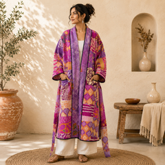 Patchwork Bath Robe | Vintage Kantha Cotton Kimono | Cotton Robe | Night Wear Suit | Long Cotton Robe (13 Colour Option Available)