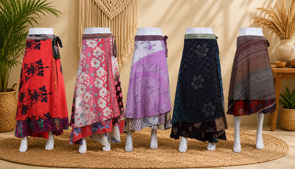 Vintage Floral Wrap Skirt for Women | Pink Boho Maxi Skirt | Handmade Upcycled Sari Skirt | Adjustable Tie Waist Beach Skirt | Festival Summer Clothing