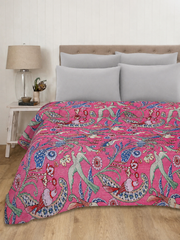 Baby Pink Bird Print Indian Vintage Kantha Quilt Throw