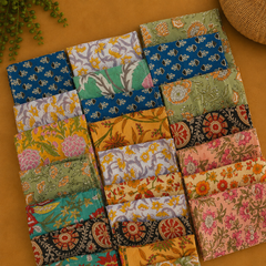 Hand Block Printed Cotton Napkins – Indian Floral Cloth Dinner Napkins 20 pcs, Reusable Table Napkins, Boho Mixed Assorted Set
