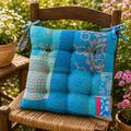 Blue Patchwork Chair Pad, Handmade Kantha Chair Pad, Tie On Cotton Seat Pad, Quilted Dining Chair Pad, Boho Kitchen Chair Pad, Garden Chair Pad