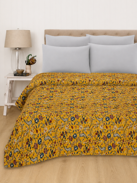 Yellow Floral Vintage Fabric Quilt Throw Bedsheet