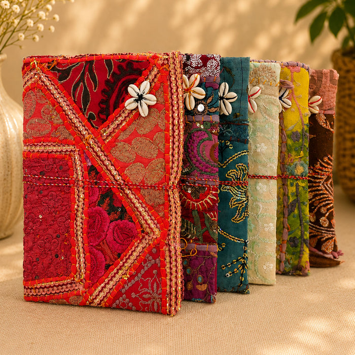 Vintage Sari Patchwork Handmade Journal, Embroidered Indian Fabric Diary, Boho Recycled Textile Notebook, Artisan Writing Gift