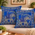 Set of 5 Ethnic Pillow Cover 16x16 Blue Brocade Elephant Cushion Covers