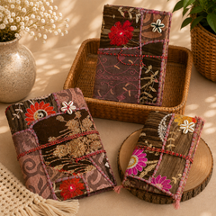 Vintage Sari Patchwork Handmade Journal, Embroidered Indian Fabric Diary, Boho Recycled Textile Notebook, Artisan Journal Gift