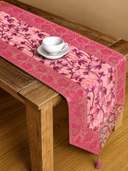 Pink Floral Gold Embroidered Silk Vintage-Style Brocade Table Runner