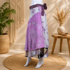 Vintage Floral Wrap Skirt for Women | Pink Boho Maxi Skirt | Handmade Upcycled Sari Skirt | Adjustable Tie Waist Beach Skirt | Festival Summer Clothing