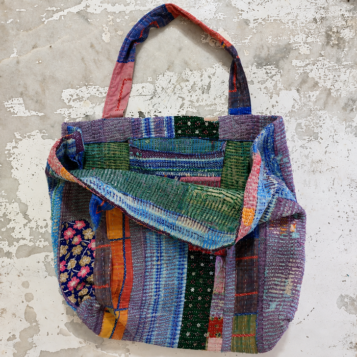 Handmade Vintage Cotton Shoulder Bag With Pocket assorted Kantha bag