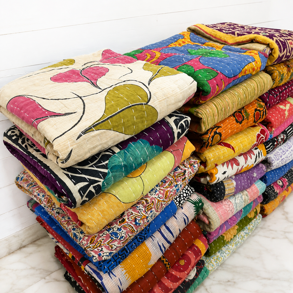 Vintage Kantha Quilt, Handmade Indian Cotton Throw, Reversible Sari Bedspread, Colorful Boho Blanket, Patchwork Kantha Bedding