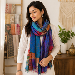 Set of 5 Handmade Silk Patchwork Kantha Scarves – Vintage Recycled Silk Scarves | Boho Wraps | Assorted Colorful Scarves | Sustainable Women's Fashion