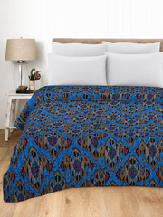 Ikat Print Blue Pure Cotton Quilt Bedspread