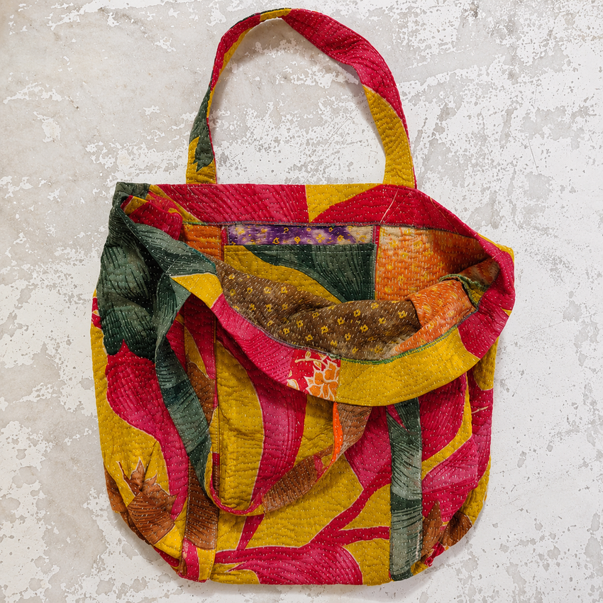 Indian Handmade Kantha quilted Handle Bag  assorted Kantha bag