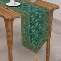 Rama Green Embroidered Brocade Table Runner - Perfect Wedding Decor, Luxury Gift