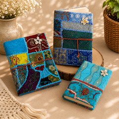 Vintage Sari Patchwork Handmade Journal, Embroidered Fabric Diary, Boho Indian Notebook, Recycled Textile Writing Journal, Unique Gift