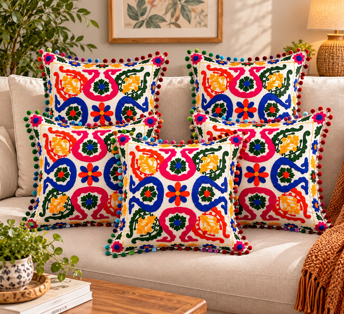 Suzani Embroidered Cushion Cover Handmade Traditional Set 5 Pcs