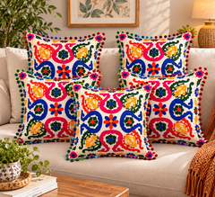 Suzani Embroidered Cushion Cover Handmade Traditional Set 5 Pcs