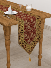 Gold Accented Brocade Table Runner, Elegant Dining, Wedding Decor