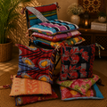 Handmade Kantha Chair Cushion, Cotton Seat Cushion, Quilted Chair Pad, Boho Cushion, Tie-On Chair Cushion, Floral Floor Cushion, Dining Chair Cushion
