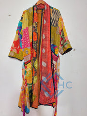 Patchwork Bath Robe | Vintage Kantha Cotton Kimono | Cotton Robe | Night Wear Suit | Long Cotton Robe (13 Colour Option Available)