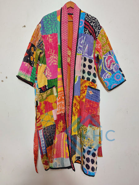 Assorted Vintage Kantha Cotton Patchwork Kimono Long Robe
