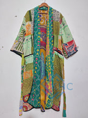 Patchwork Bath Robe | Vintage Kantha Cotton Kimono | Cotton Robe | Night Wear Suit | Long Cotton Robe (13 Colour Option Available)