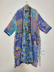 Patchwork Bath Robe | Vintage Kantha Cotton Kimono | Cotton Robe | Night Wear Suit | Long Cotton Robe (13 Colour Option Available)