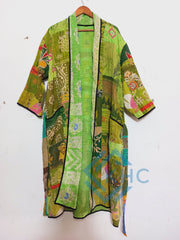 Patchwork Bath Robe | Vintage Kantha Cotton Kimono | Cotton Robe | Night Wear Suit | Long Cotton Robe (13 Colour Option Available)