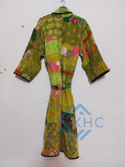 Patchwork Bath Robe | Vintage Kantha Cotton Kimono | Cotton Robe | Night Wear Suit | Long Cotton Robe (13 Colour Option Available)