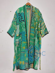 Patchwork Bath Robe | Vintage Kantha Cotton Kimono | Cotton Robe | Night Wear Suit | Long Cotton Robe (13 Colour Option Available)