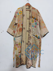 Patchwork Bath Robe | Vintage Kantha Cotton Kimono | Cotton Robe | Night Wear Suit | Long Cotton Robe (13 Colour Option Available)