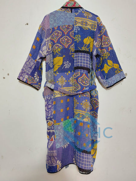 Patchwork Bath Robe | Vintage Kantha Cotton Kimono | Cotton Robe | Night Wear Suit | Long Cotton Robe (13 Colour Option Available)