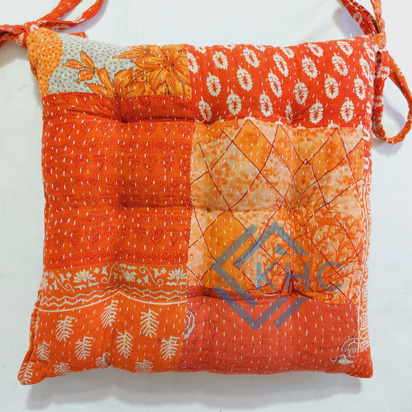 Vintage Orange Patchwork Chair Pad handmade Soft chair pad  Cushion Pad Seat Pad 15x15 Inch 1 Pcs