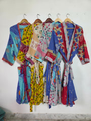 Mix Assorted Indian Vintage Recycled Cotton Saree Kimono Robe 5 Pcs