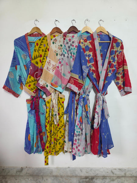 Mix Assorted Indian Vintage Recycled Cotton Saree Kimono Robe 5 Pcs