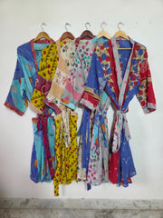 Mix Assorted Indian Vintage Recycled Cotton Saree Kimono Robe 5 Pcs