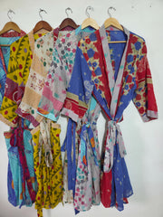 Mix Assorted Indian Vintage Recycled Cotton Saree Kimono Robe 5 Pcs
