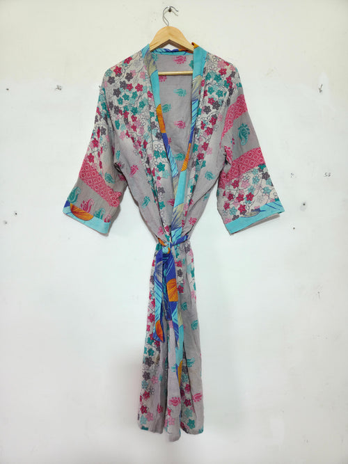 Mix Assorted Indian Vintage Recycled Cotton Saree Kimono Robe 5 Pcs