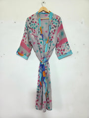 Mix Assorted Indian Vintage Recycled Cotton Saree Kimono Robe 5 Pcs